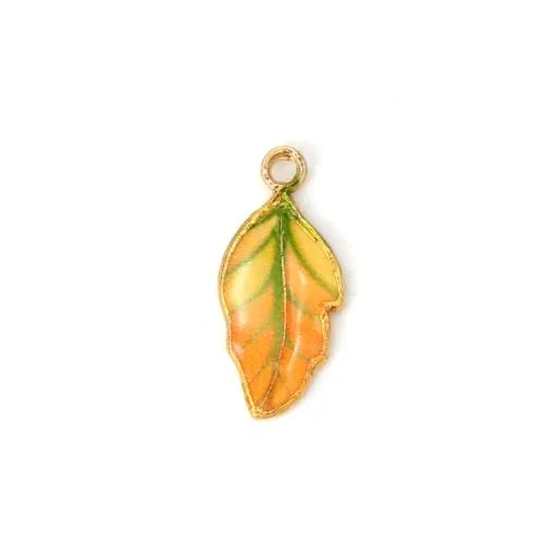 Pendants, Leaf, Single-Sided, Enameled, Gradient, Green, Gold Plated, Alloy, 22mm