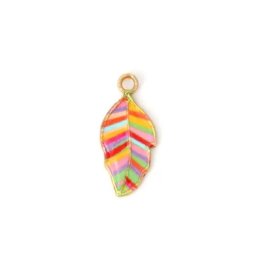 Pendants, Leaf, Single-Sided, Enameled, Multicolored, Stripes, Gold Plated, Alloy, 22mm