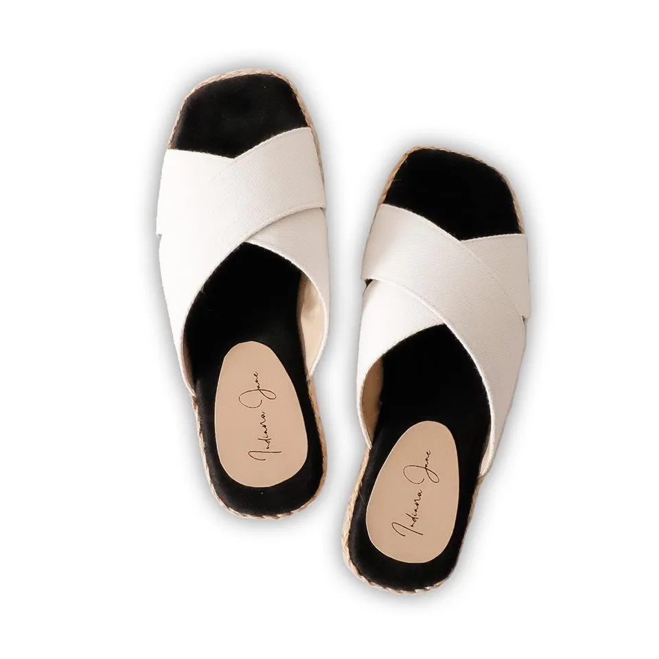 PEONY White Canvas Cross Strap Abaca Slip-On