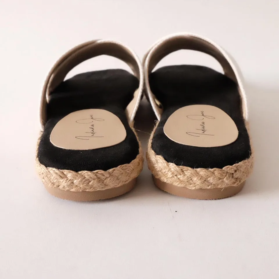 PEONY White Canvas Cross Strap Abaca Slip-On