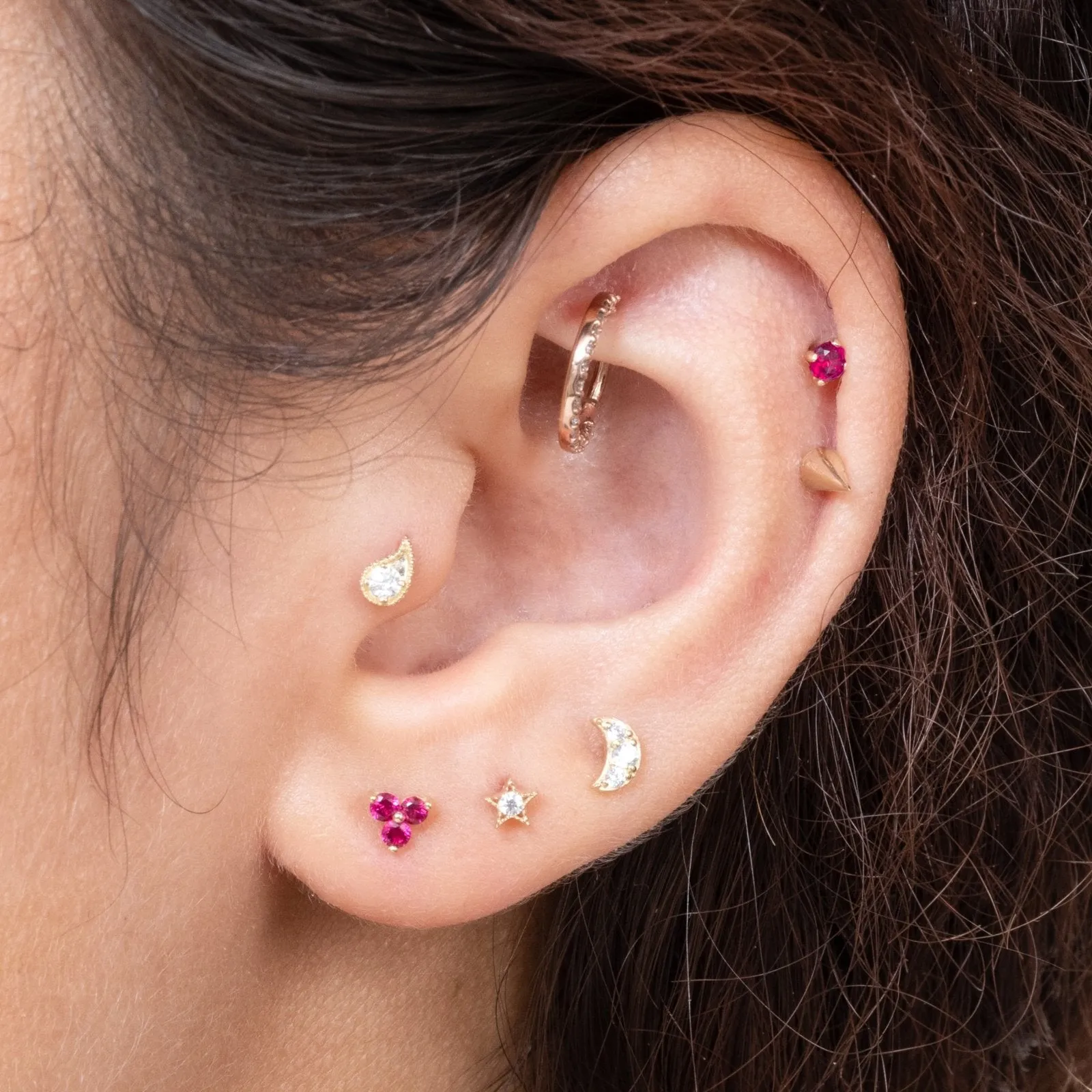 Pink Ruby Trinity Cluster Flat Back Earring