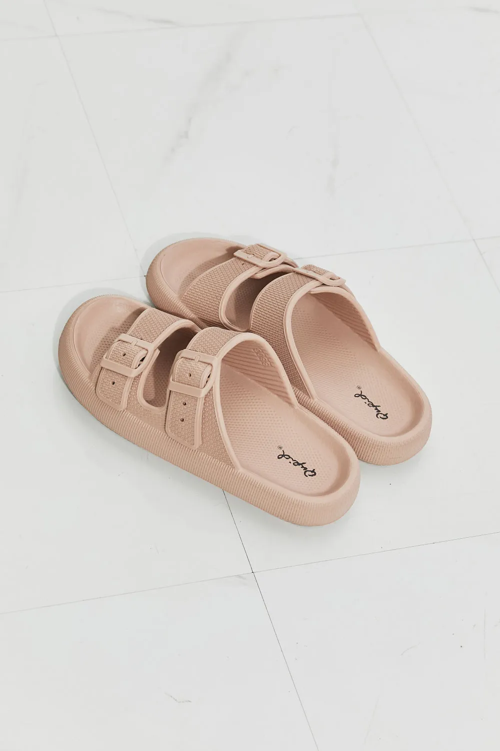 Qupid Comfy Casual Rubber Slide Sandal in Dust Storm