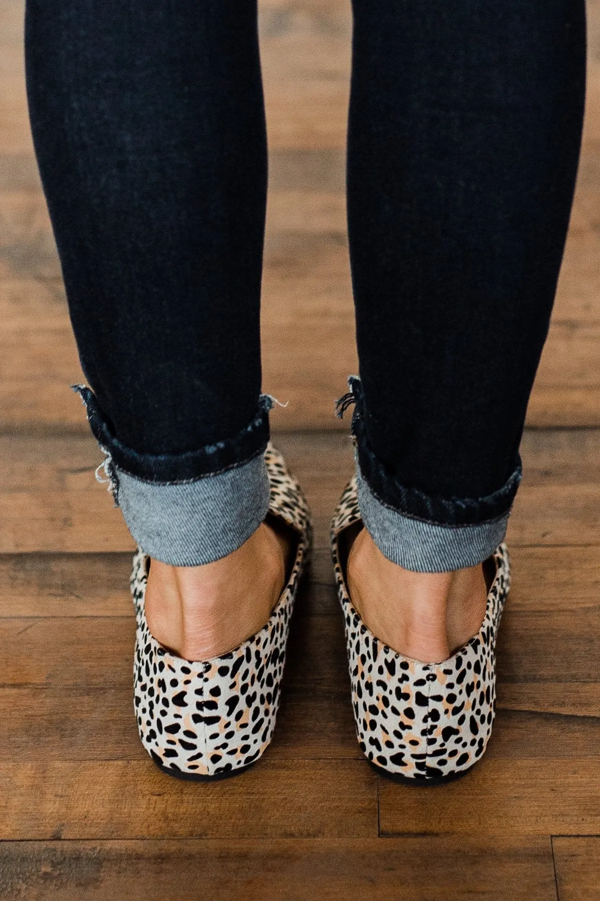 Qupid Zoom Flats- Nude & Black Leopard Suede