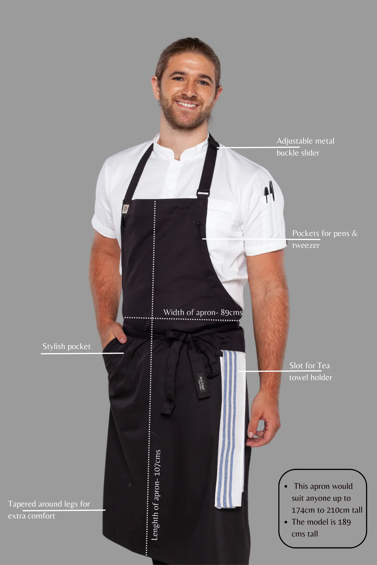 Ross Black bib Chef apron Large size