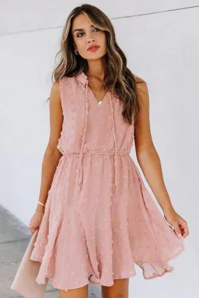 Split-Neck Pom Pom Mini Dress - Pink