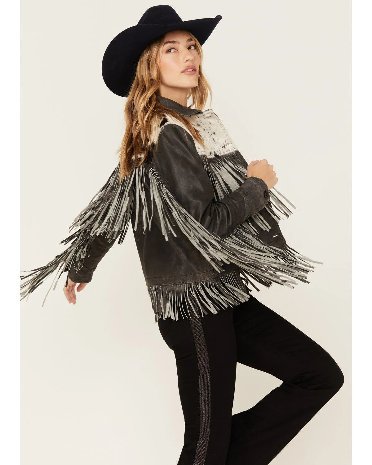 STS Ranchwear Women's Frontier Blackstone Cowhide and Fringe Leather Jacket