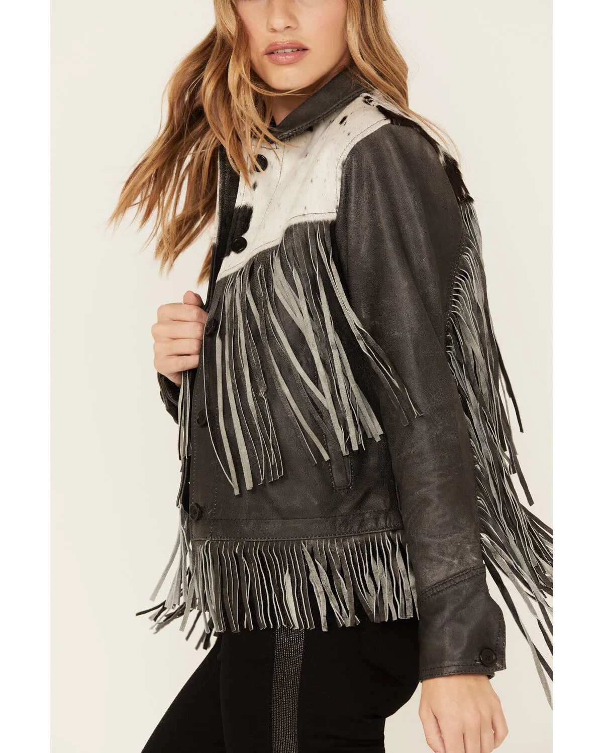 STS Ranchwear Women's Frontier Blackstone Cowhide and Fringe Leather Jacket