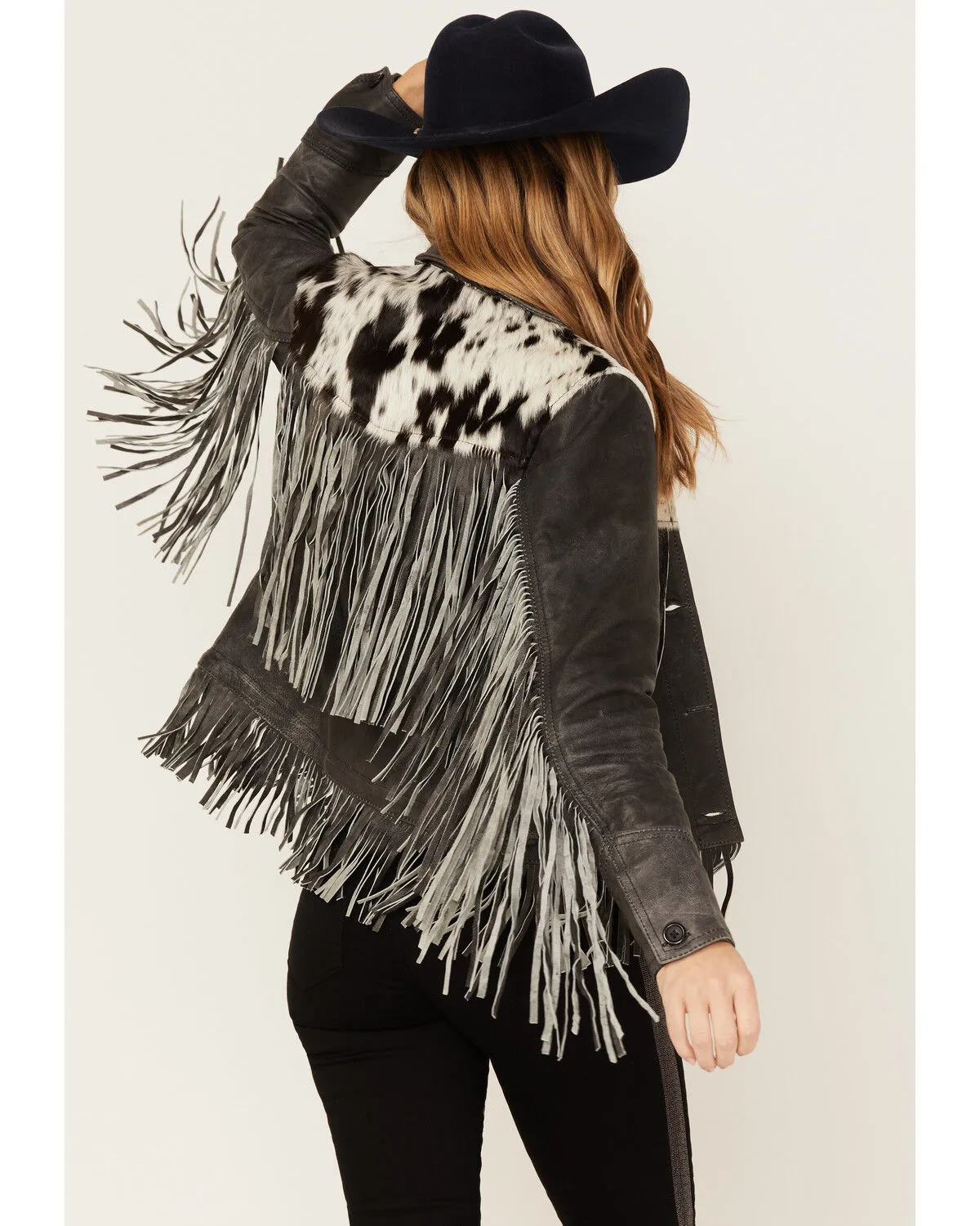 STS Ranchwear Women's Frontier Blackstone Cowhide and Fringe Leather Jacket