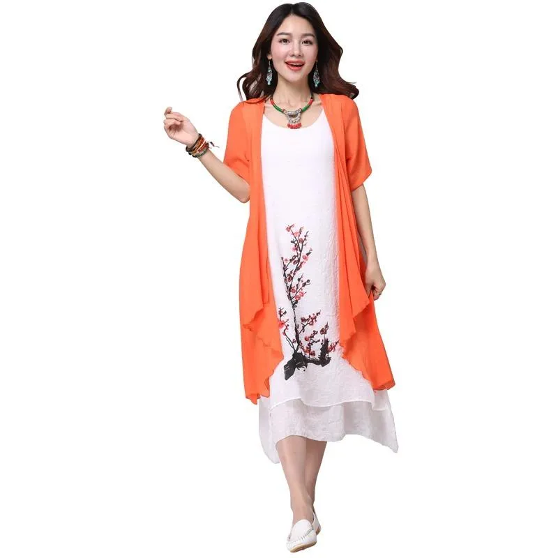 Summer Women's Clothing Fresh Loose Long Synthetic Two Pieces Casual Dress