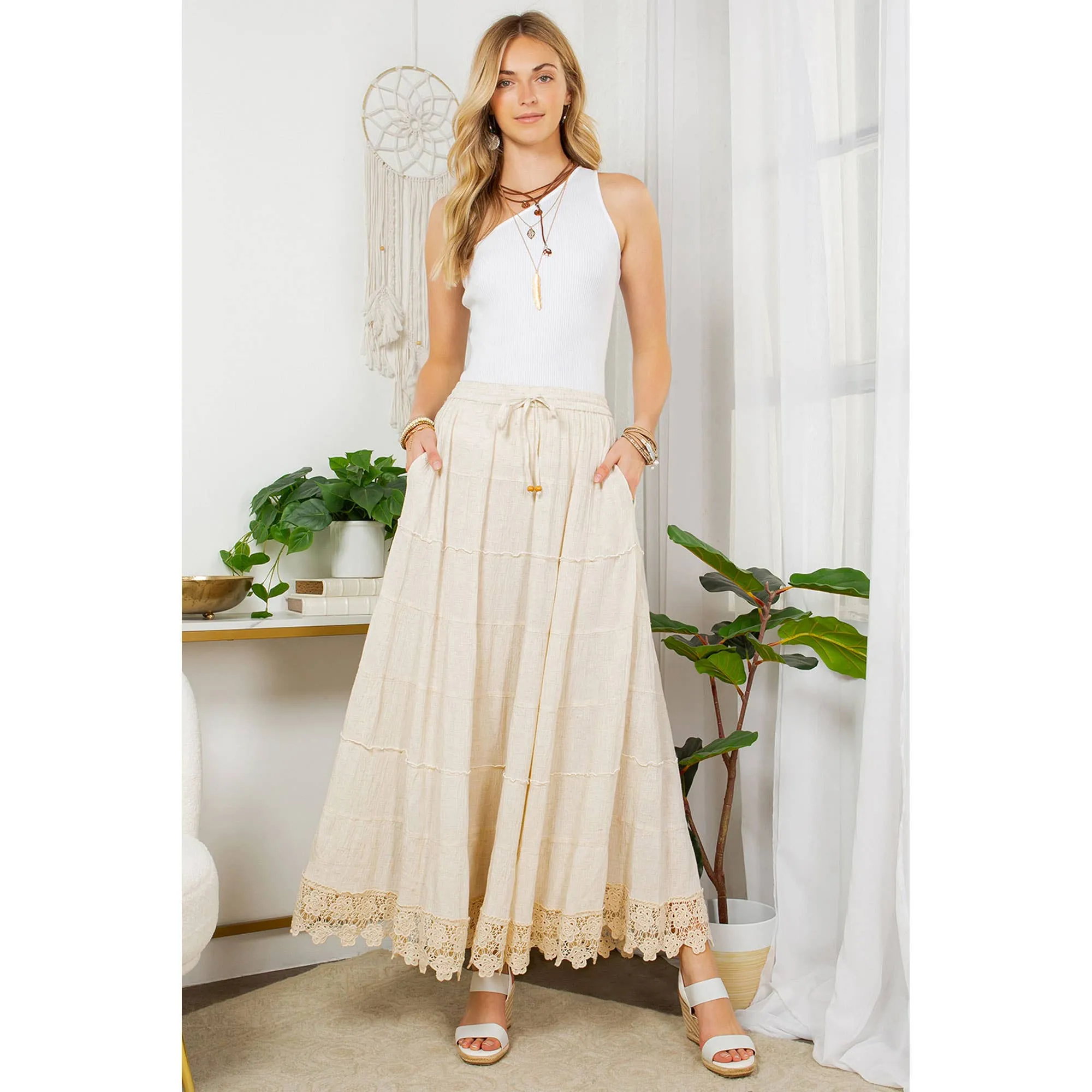 Sun-Kissed Dunes Crinkle Linen Maxi Skirt