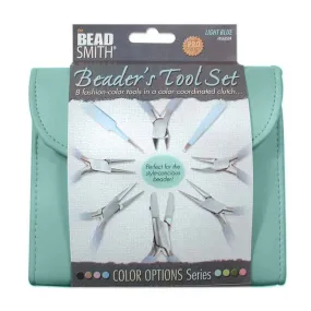 The Beadsmith 8 Piece Plier & Tweezer Set Light Blue Jeweler's Tool Kit With Travel Case