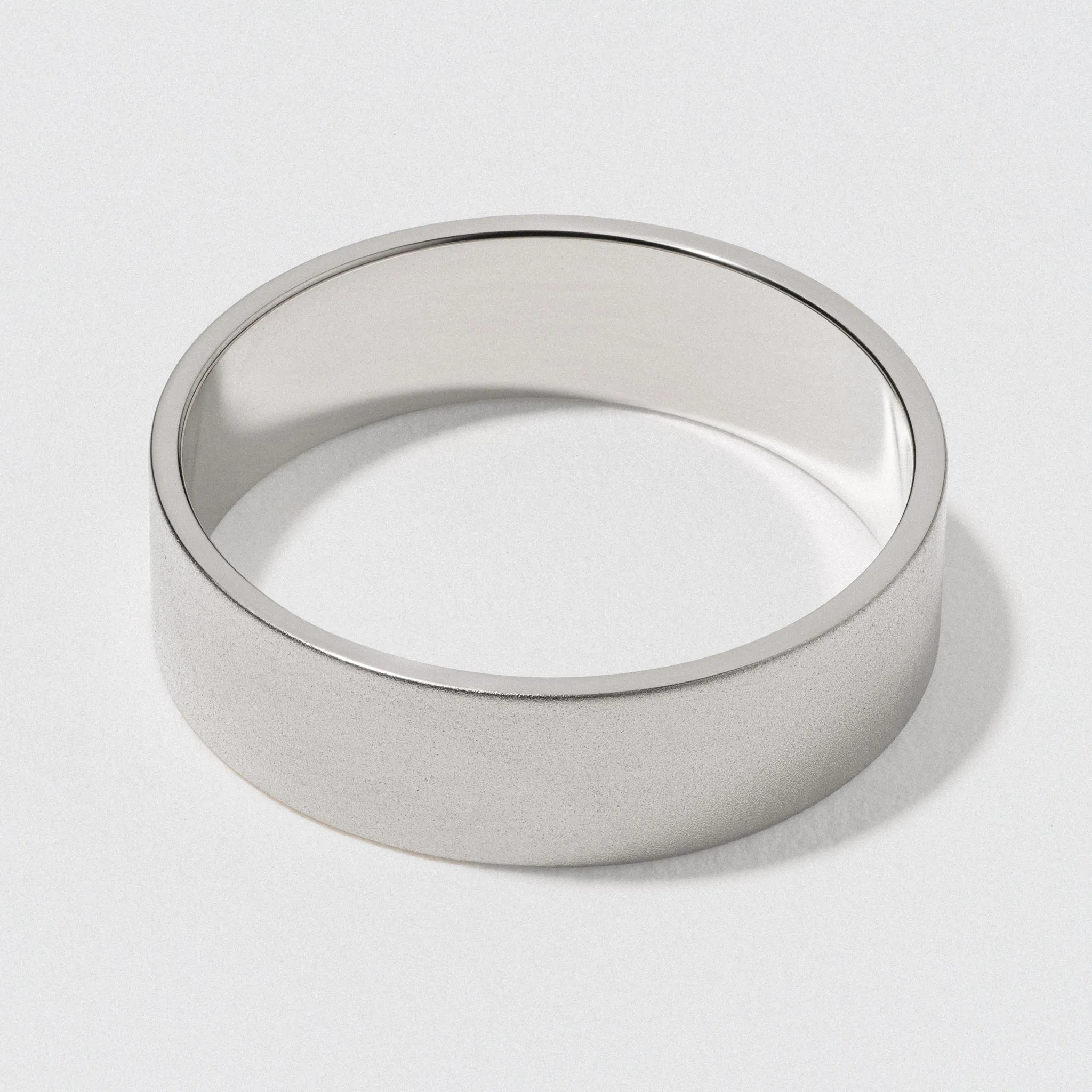 White Gold Flat Wedding Band - Matte 6mm