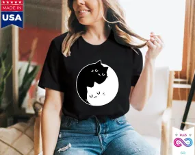 Yin Yang Cats T-Shirts , Yin Yang Duality || Yin Yang Cats || Perfect Gift - S M L Xl - Ladies, Men Unisex || Bff Couple Gift Id